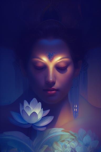 Lotus Goddess Portrait in Art Nouveau Style