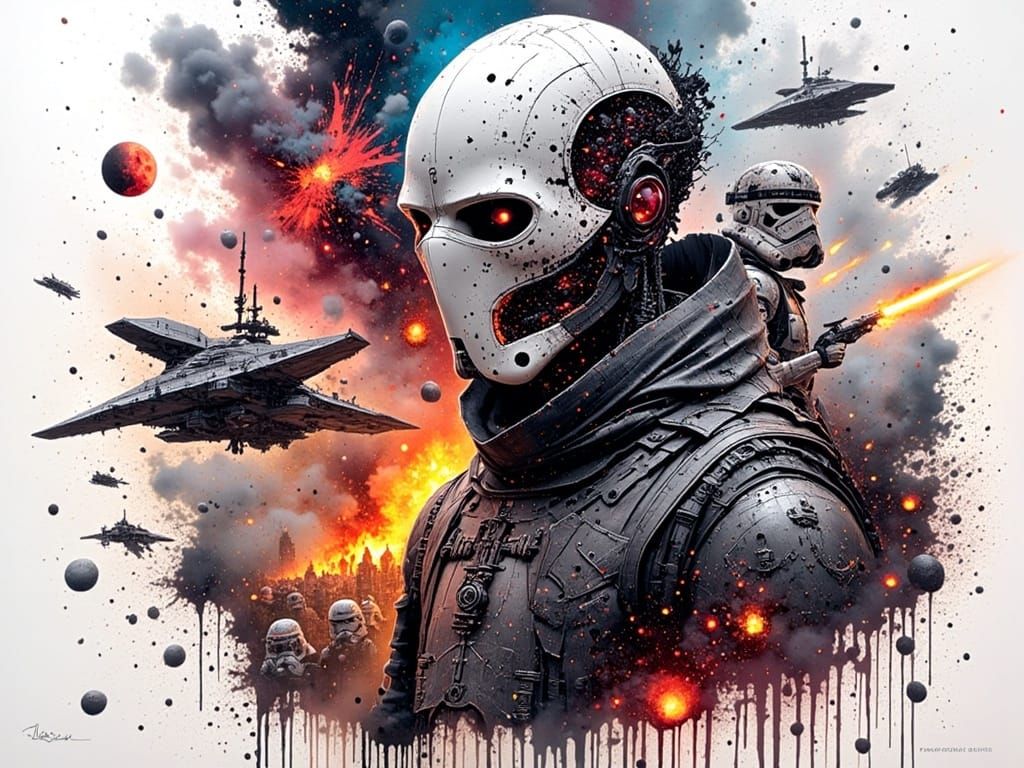 Biomechanical Sith Lord in Glitched Cyberpunk Hellscape