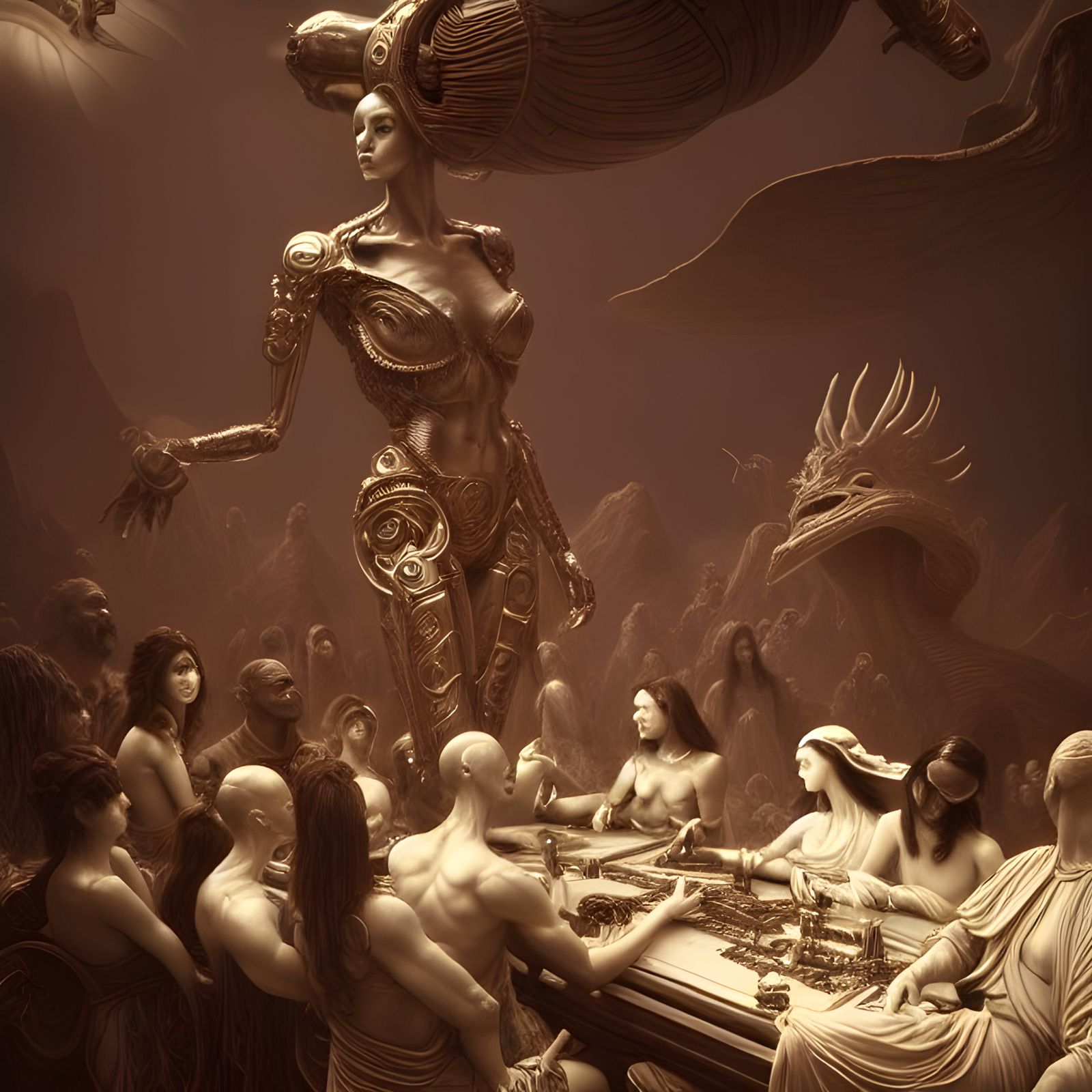 Dreamlike Alien Gathering in Hyperrealistic Style