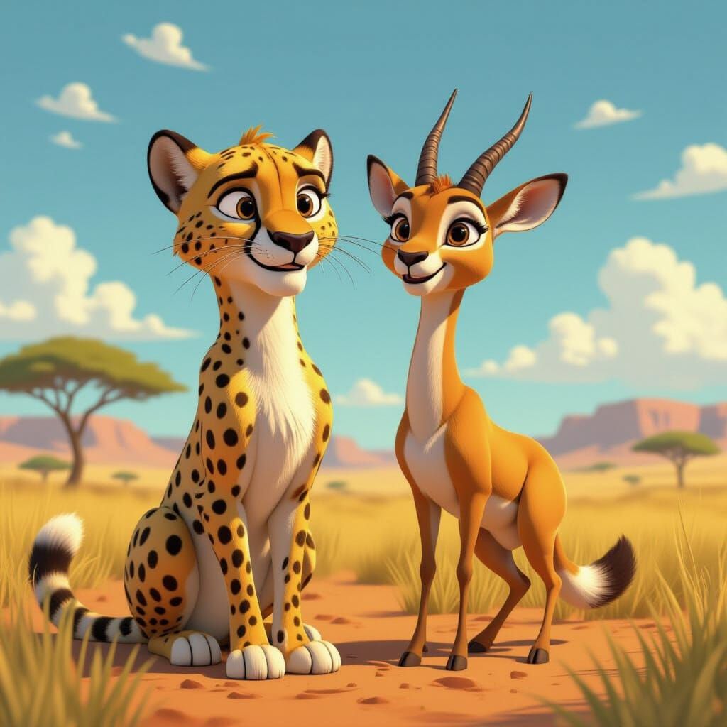 Cheetah and Gazelle Pose for Photo on Savannah