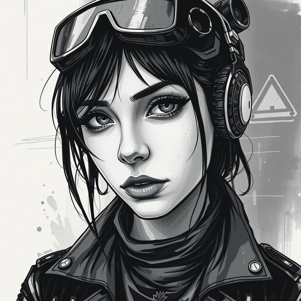 Cyberpunk Girl in Ink and Charcoal Style