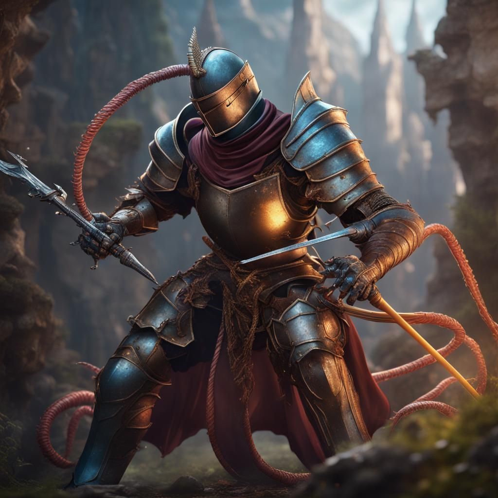 Worm on a String Knight vs Mage in Fantasy Art