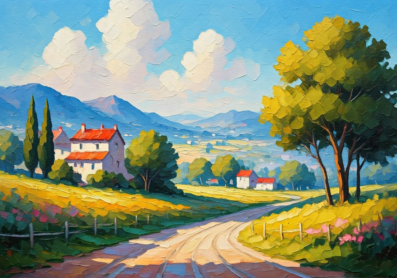 Impasto French Landscape in Impressionist Style