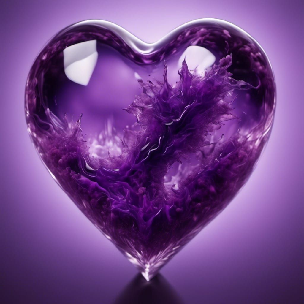Hyper-Realistic Purple Smoke Crystal Heart
