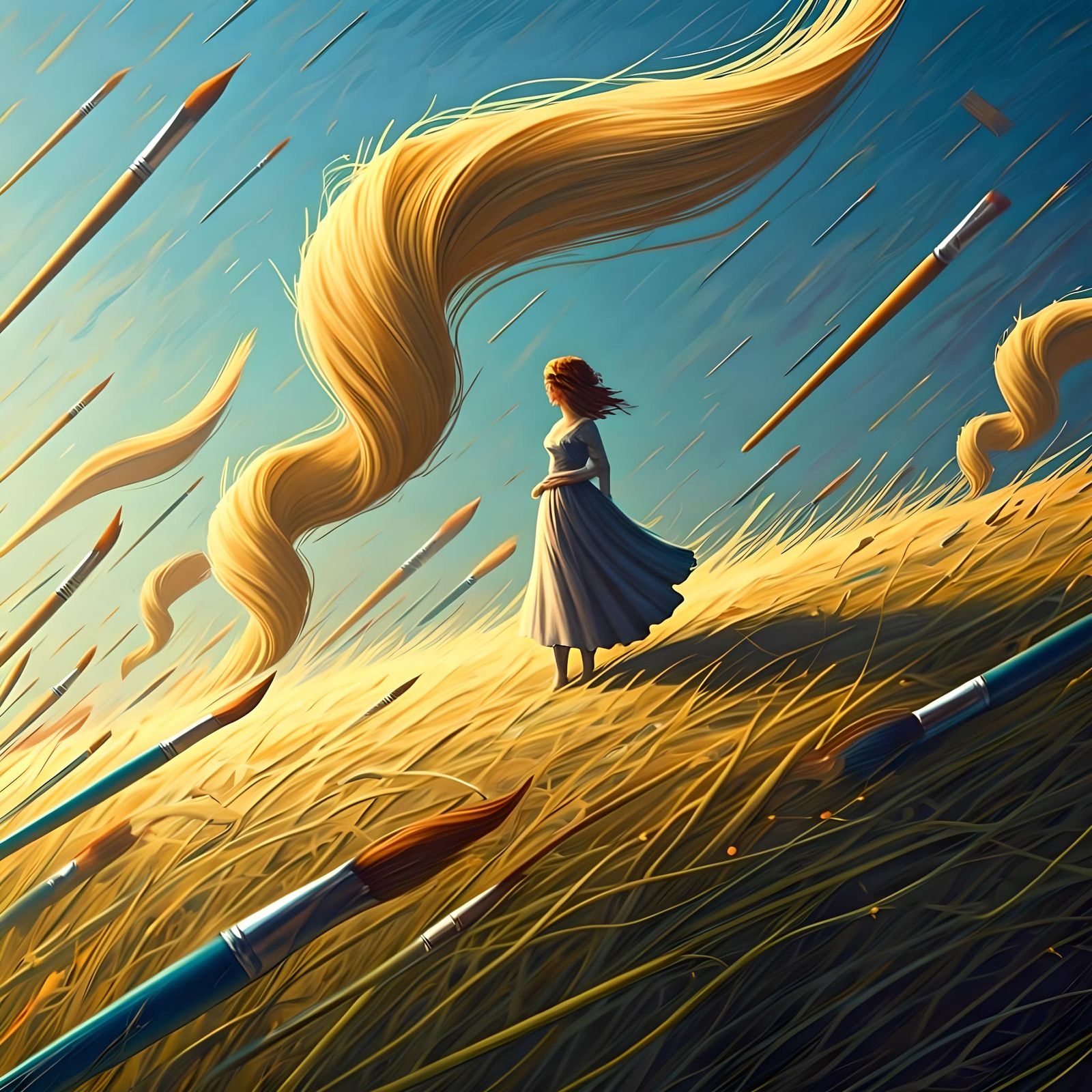 Surrealist Tornado of Paintbrushes in Impasto Style