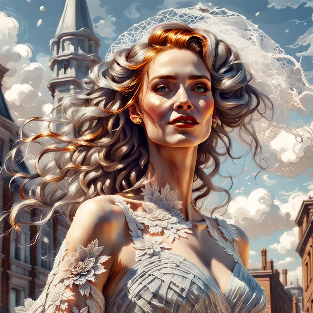 Flirty Bride Portrait in Digital Art Style