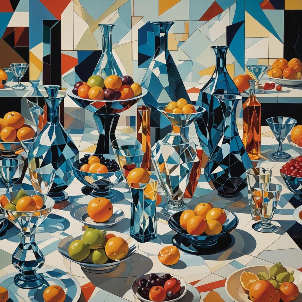 Geometric Fruit Shards in a Cubist Digital Dreamscape