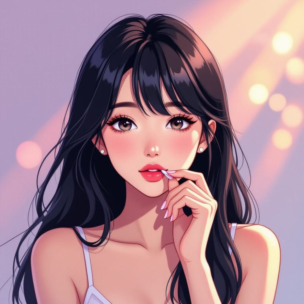 Seductive Anime Woman in Pastel Lighting