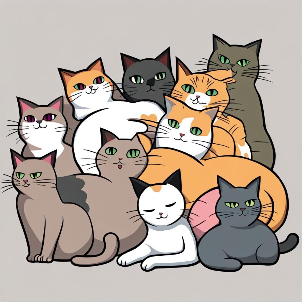 Anime Cats Cuddling: Software Mascot Illustration