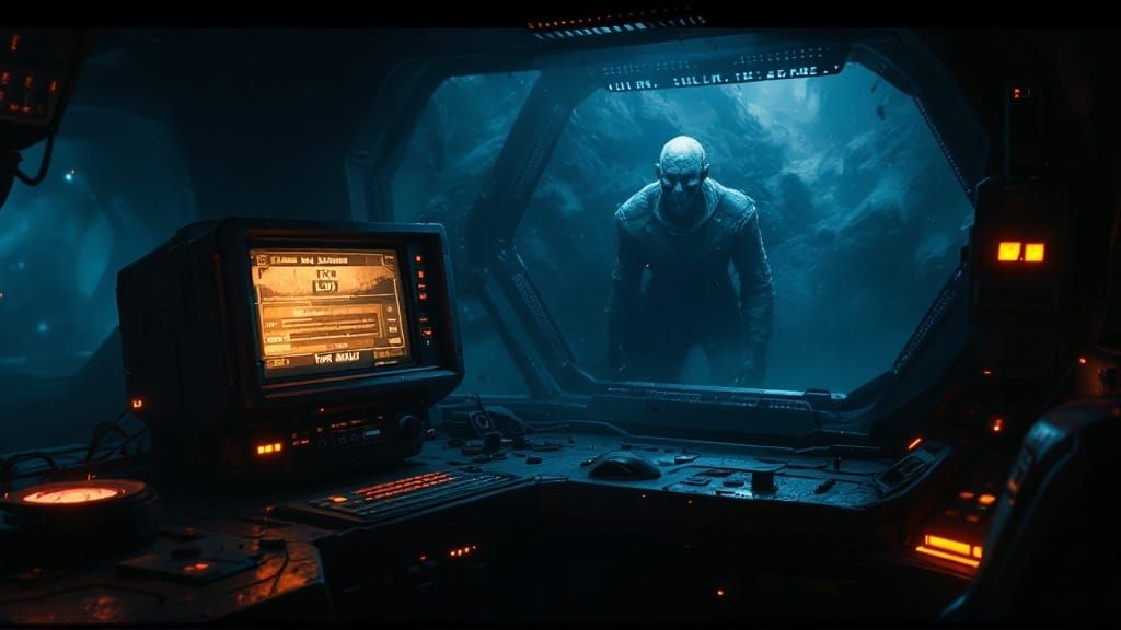 Eerie Abandoned Starship Bridge Scene in Cyberpunk Style