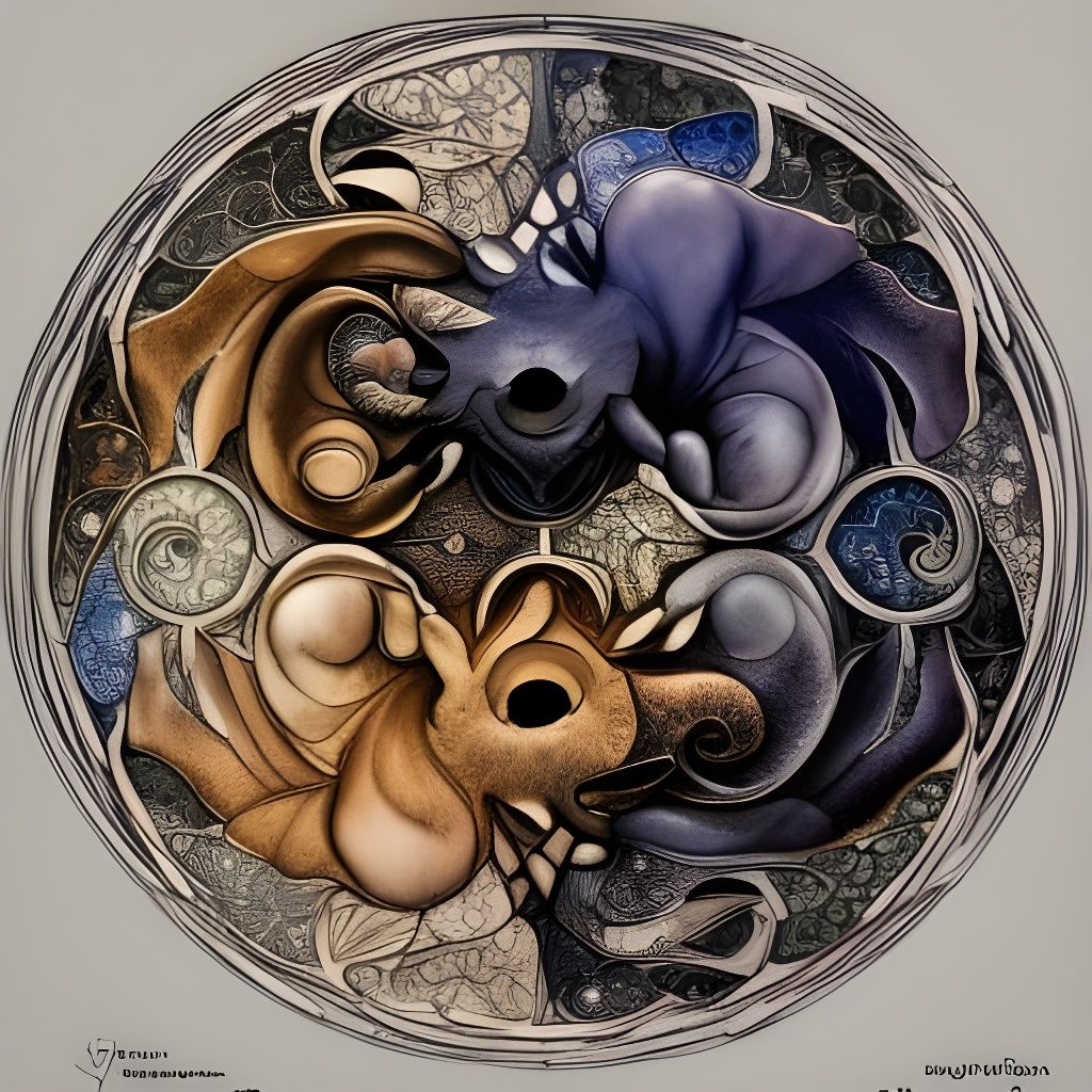 Elephant and Mouse Yin-Yang in Digital Art Style