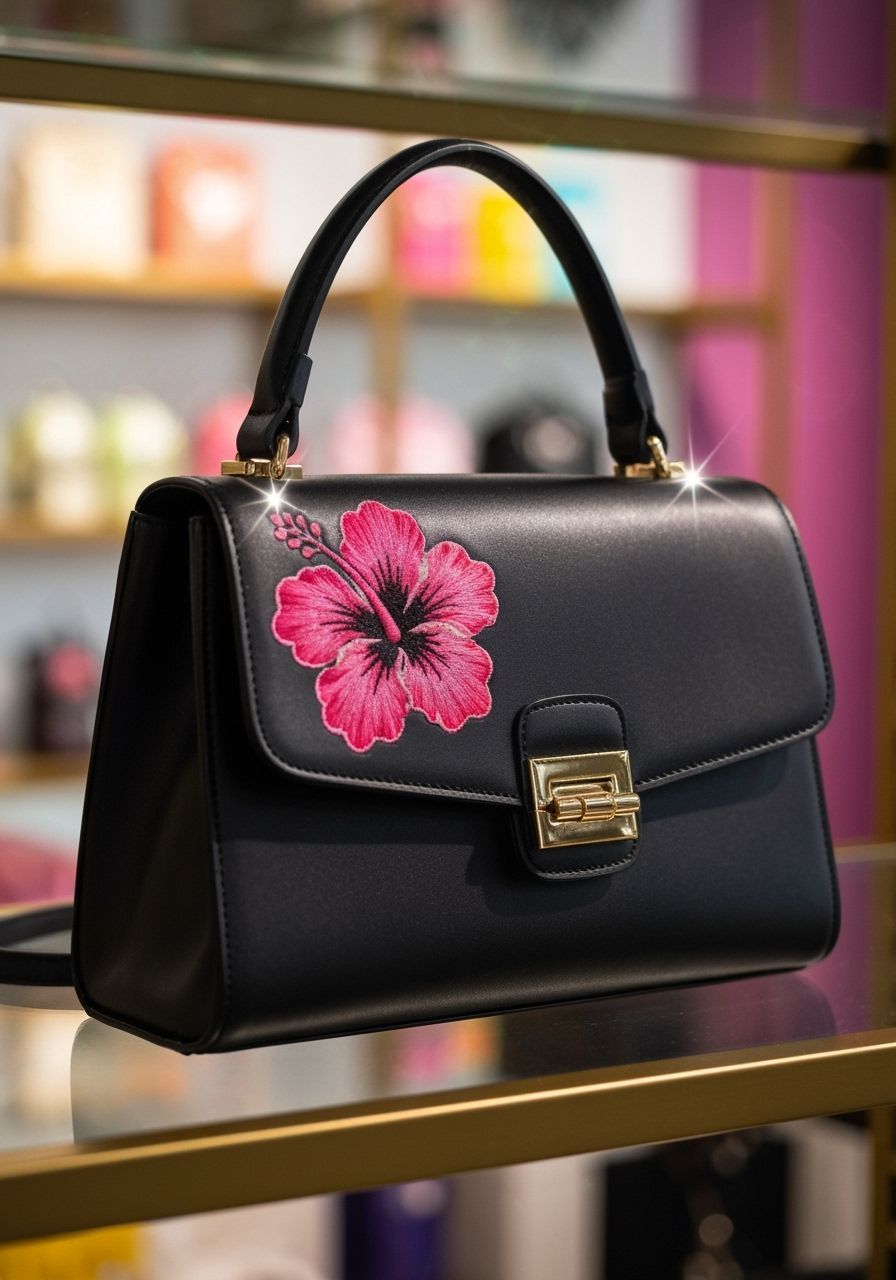 Black Leather Hibiscus Purse in Hyperrealistic Style