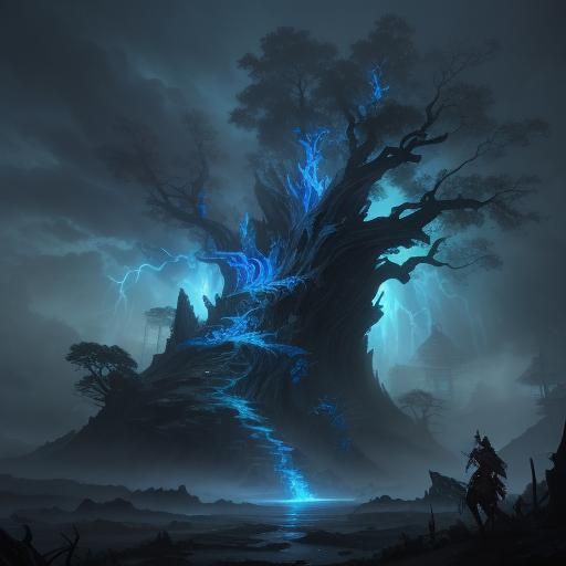 Furious Warrior in Stormy Forest: Matte Painting