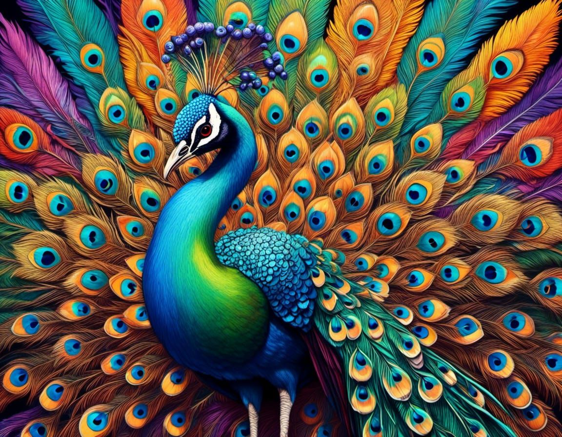 Anthro Peacock Paints Rainbow in Zentangle Style