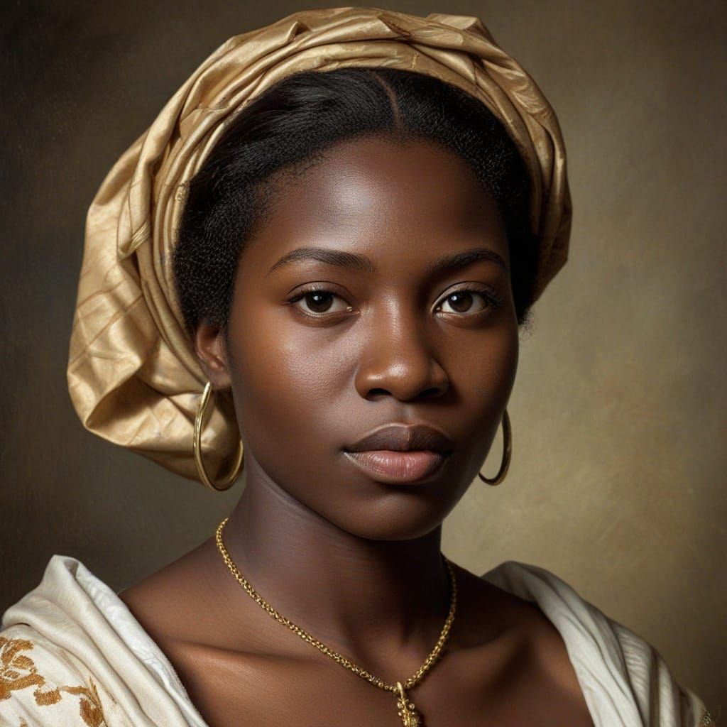 Togolese Kabye Woman Portrait in Rubens Oil Painting Style