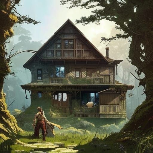 Mossy Dieselpunk Farmhouse: Liminal Space Architecture