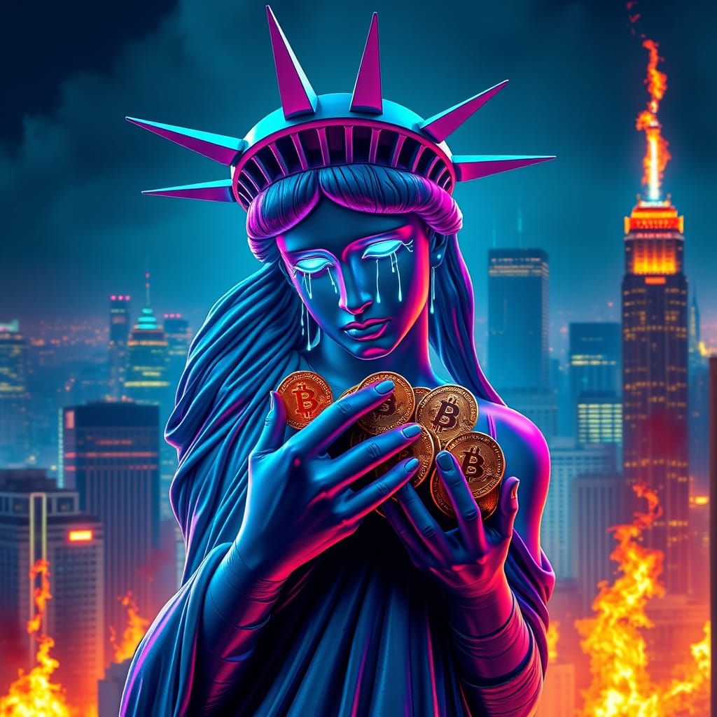 Cyberpunk Statue of Liberty in Midnight Bitcoin Hush