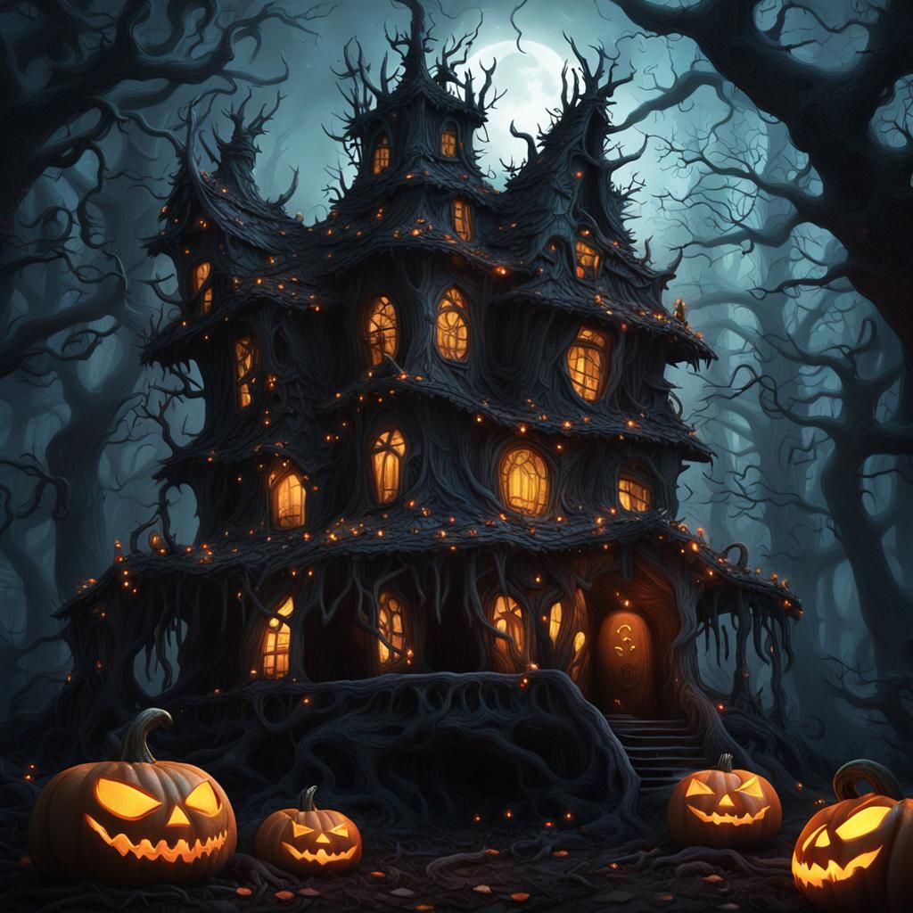 Creepy Witch House in Dark Forest: Hyperrealistic Digital Ar...