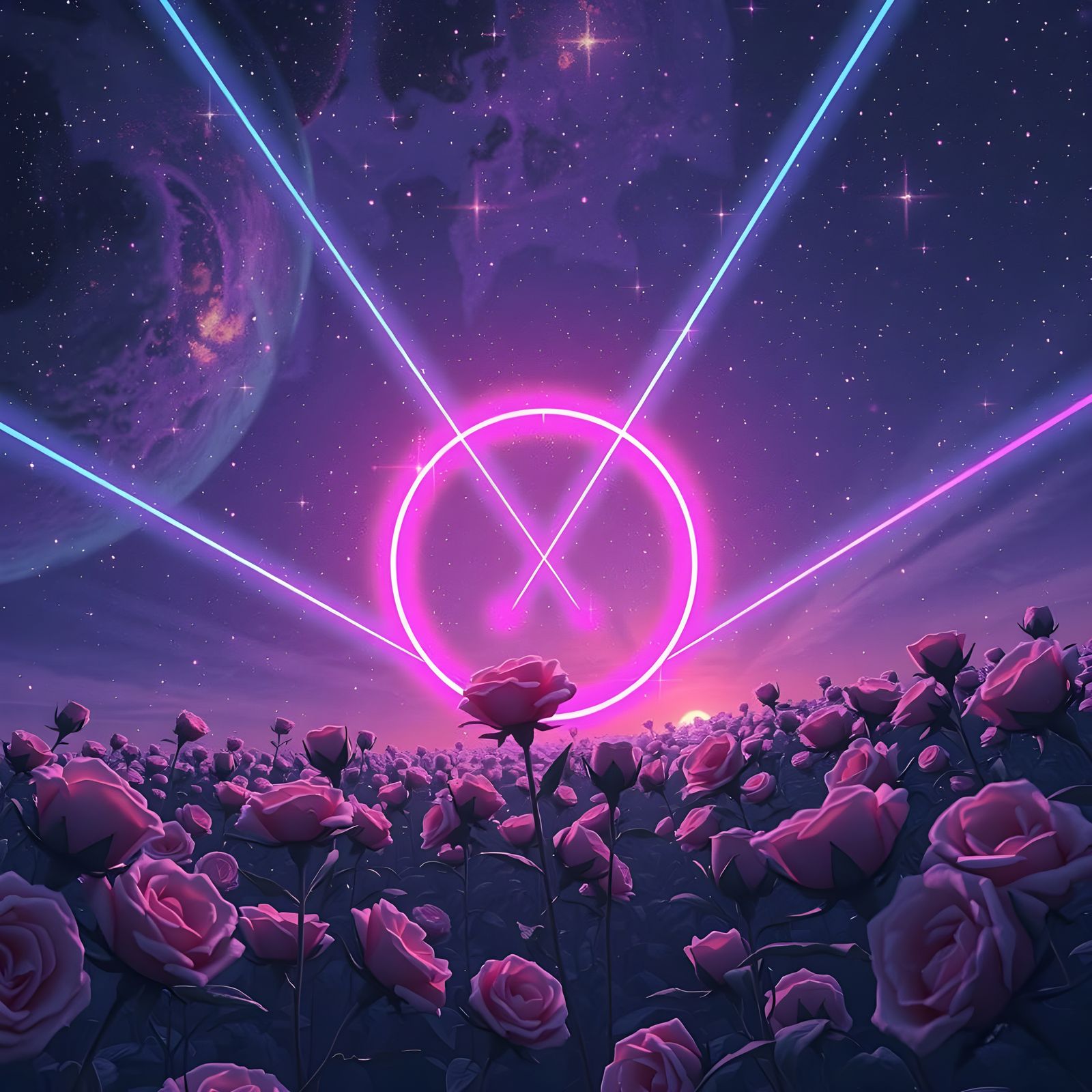 Galactic Star Field with Floating Roses