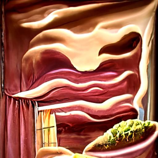 Surreal Corned Beef Curtains: Dali-esque Oil Painting