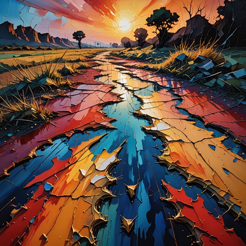 Surreal Landscape with Rift and Golden Hour Glow