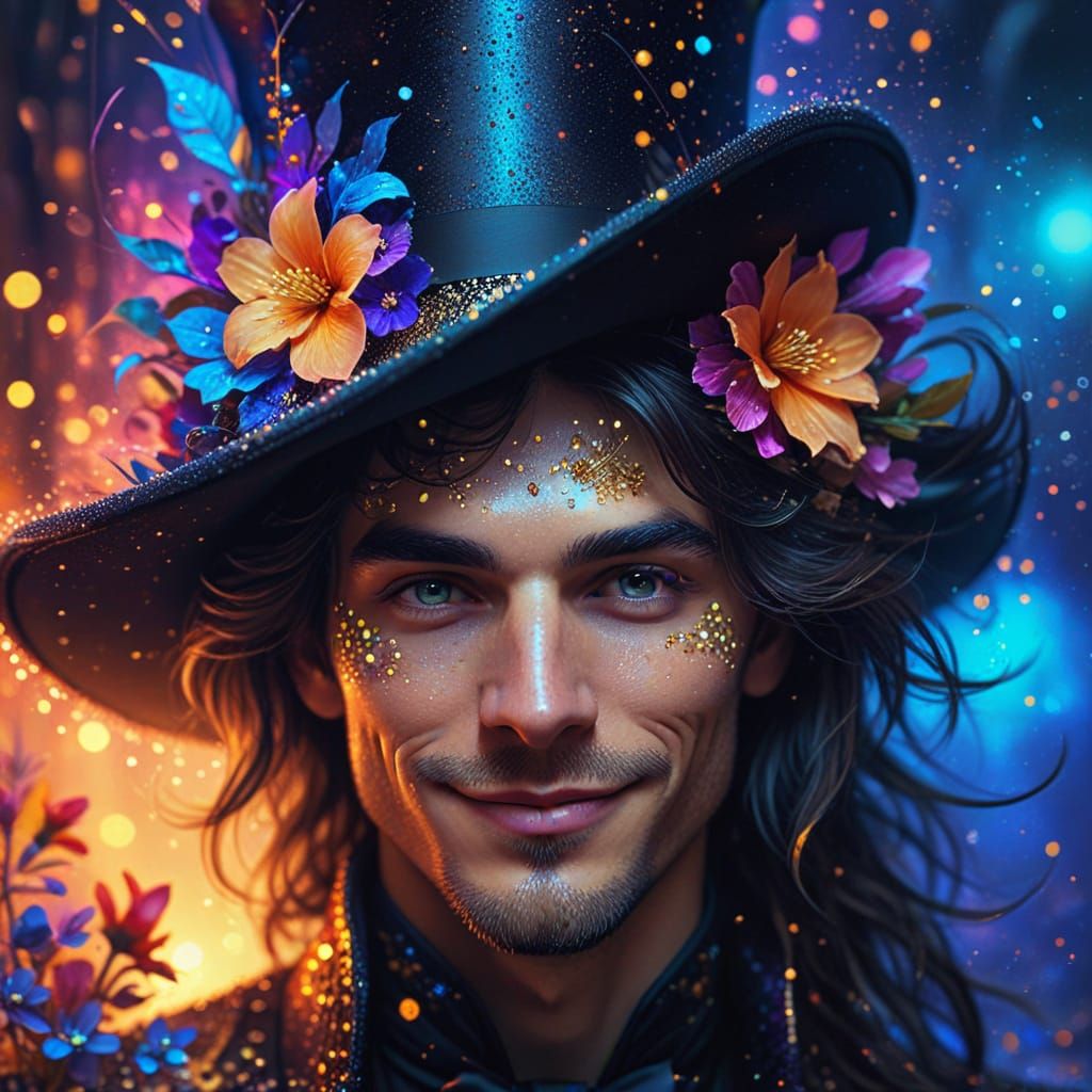 Handsome Gentleman in Top Hat with Flowers