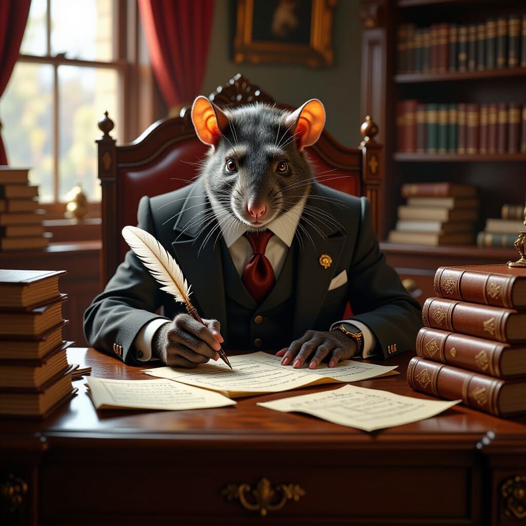 Professor Rat Grading Homework in Ornate Office