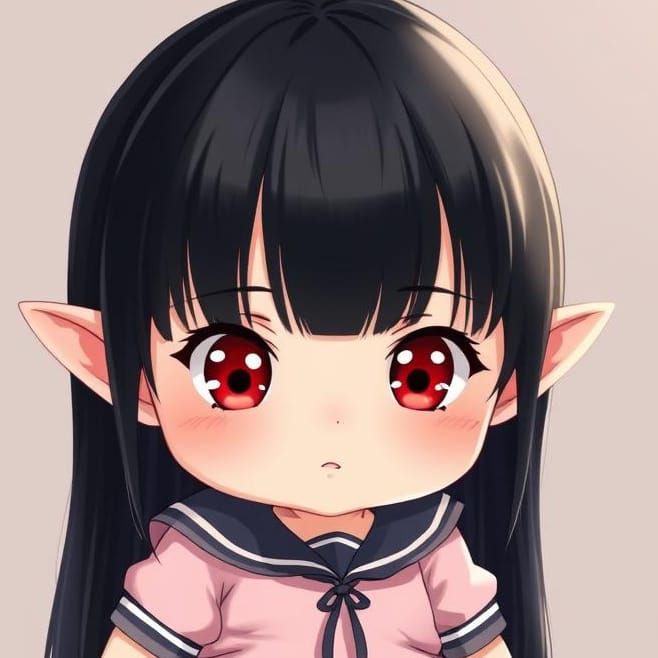 Serious Anime Elf Toddler in Pink Dress
