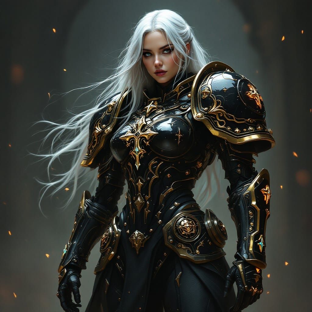 Cyberpunk Warhammer 40k Goddess Pilot in Black and Gold Spac...