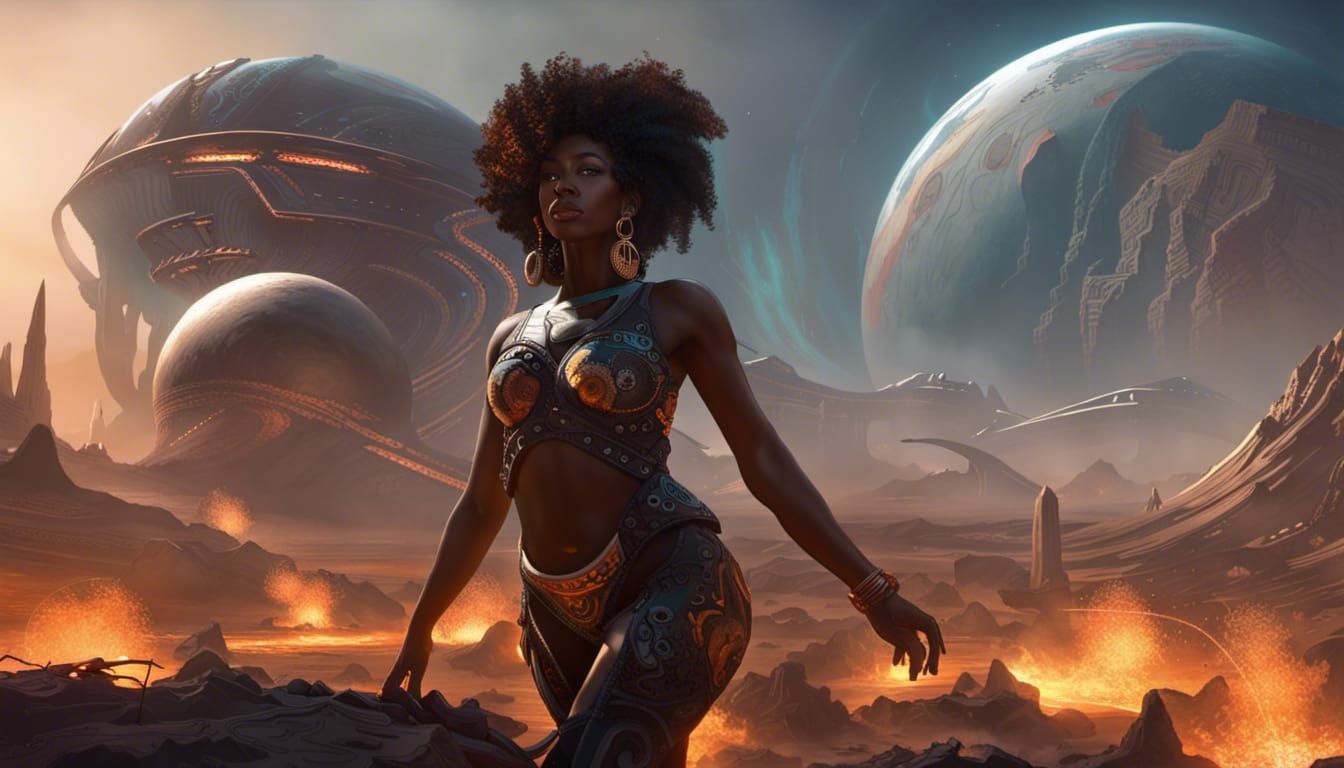 Fiery Planet Dance: A Dark Fantasy Portrait