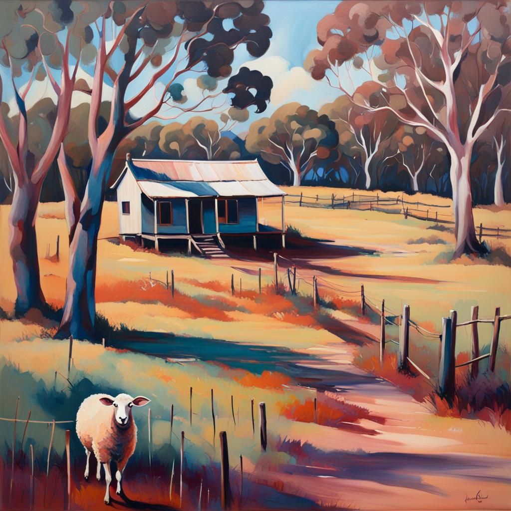 Australian Home with Gum Trees: Abstract Art