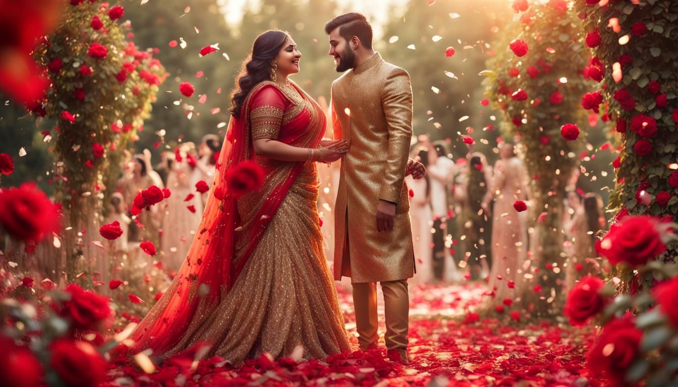 Indian Couple Celebrates Wedding in Rose Garden