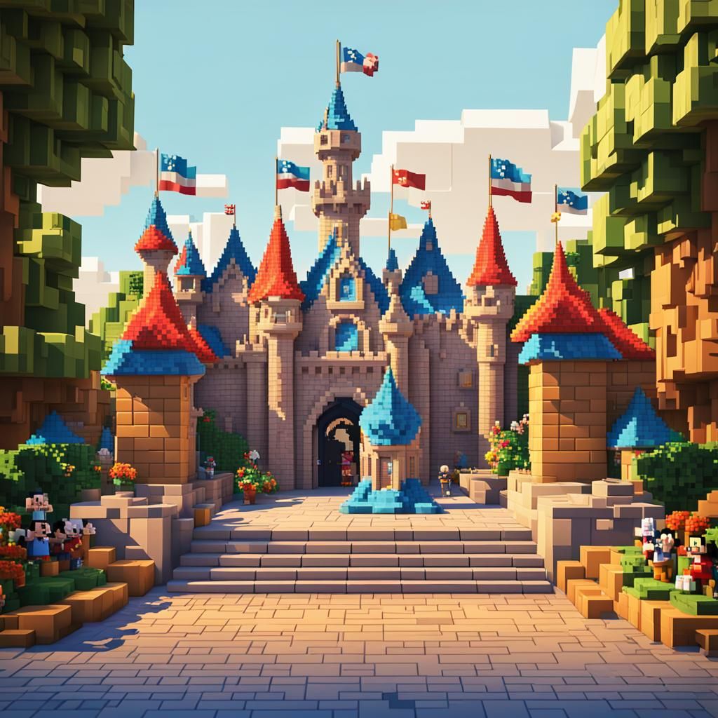 Disneyland Fantasyland Entrance in 3D Pixel Art
