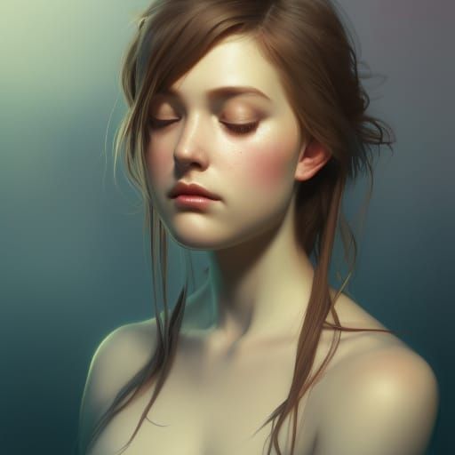 Sleeping Girl Portrait in Hyperdetailed Style