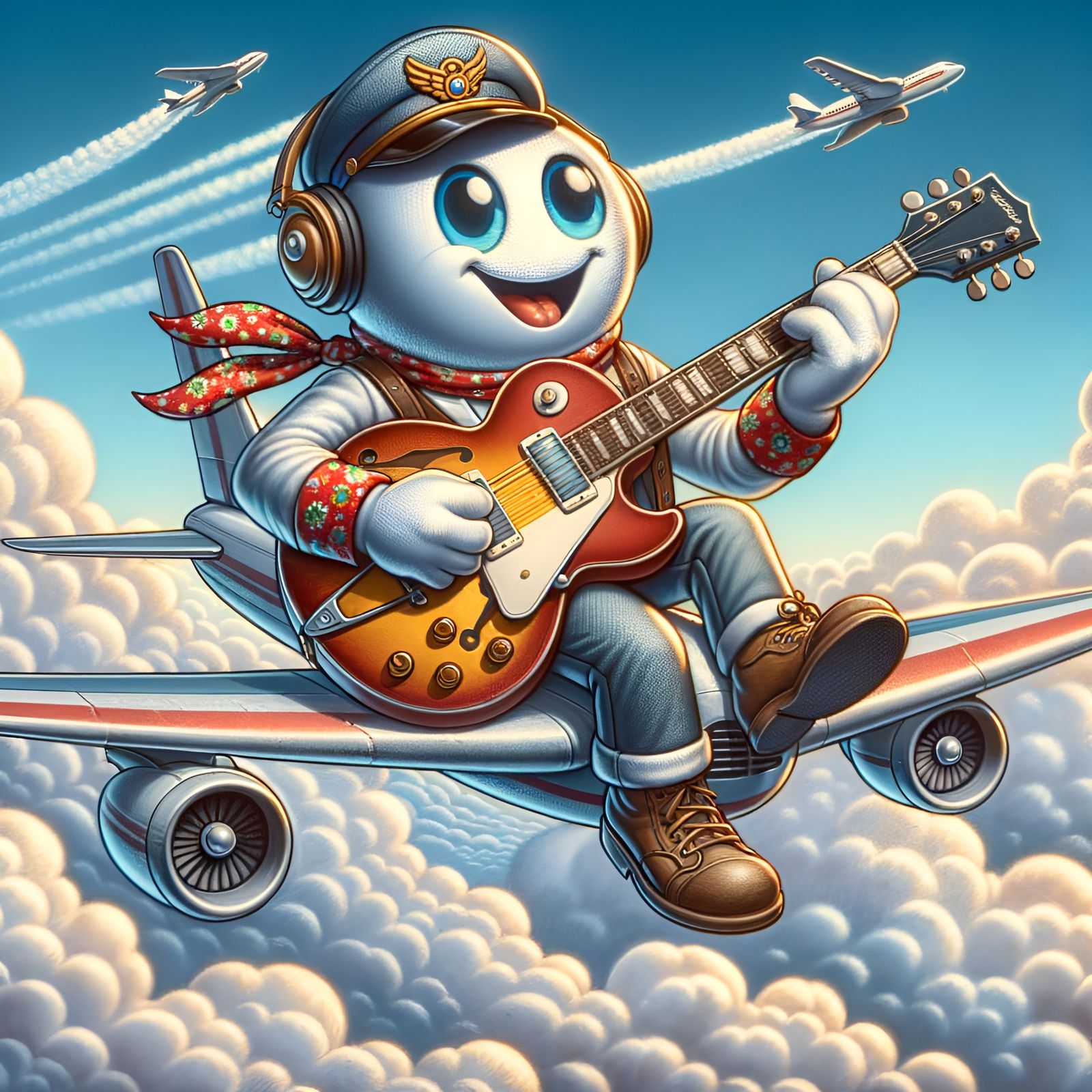 Airplane Character Plays Guitar: Traditional American Style