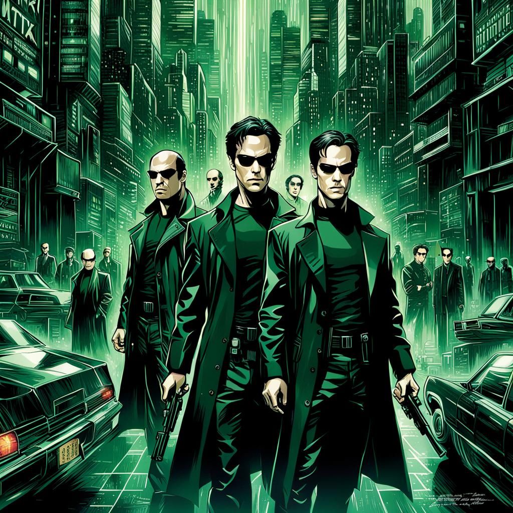 The Matrix Poster in Comic Book Art Style