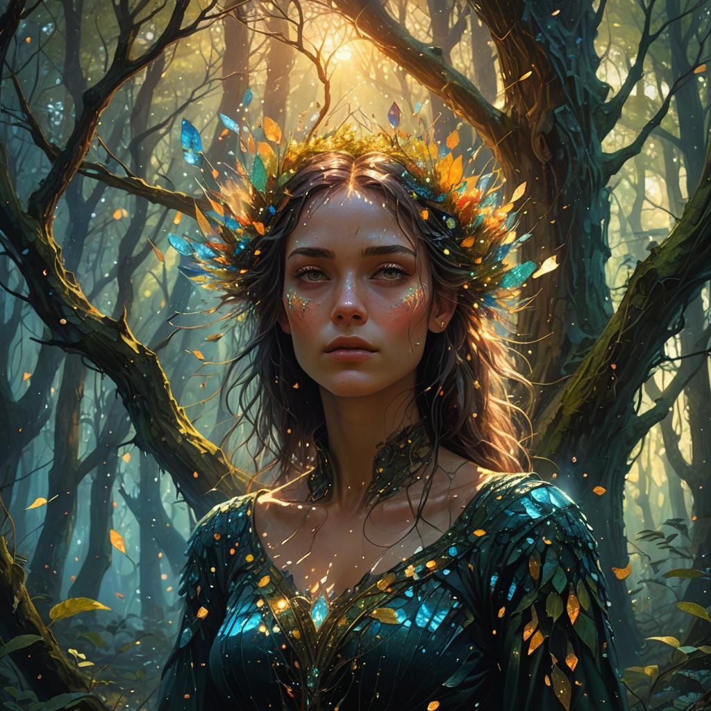 Mystical Forest Girl Portrait in Fantasy Concept Art
