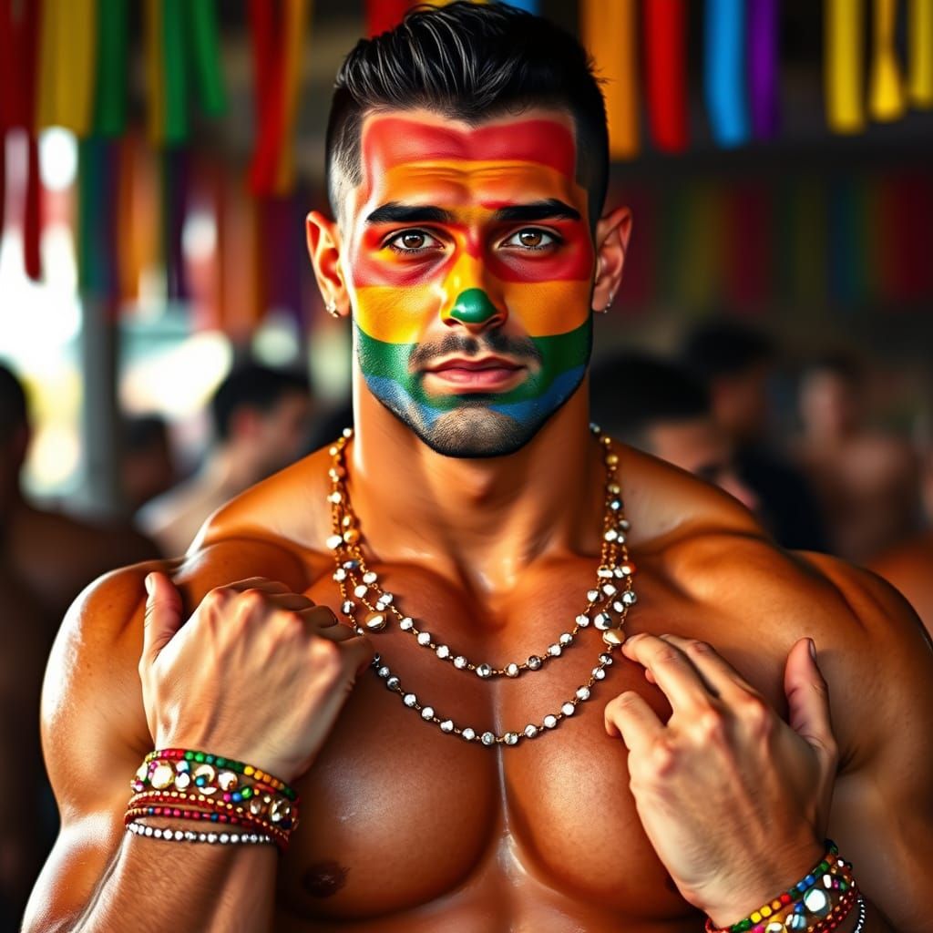 Muscular Man in Pride Colors, Digital Art