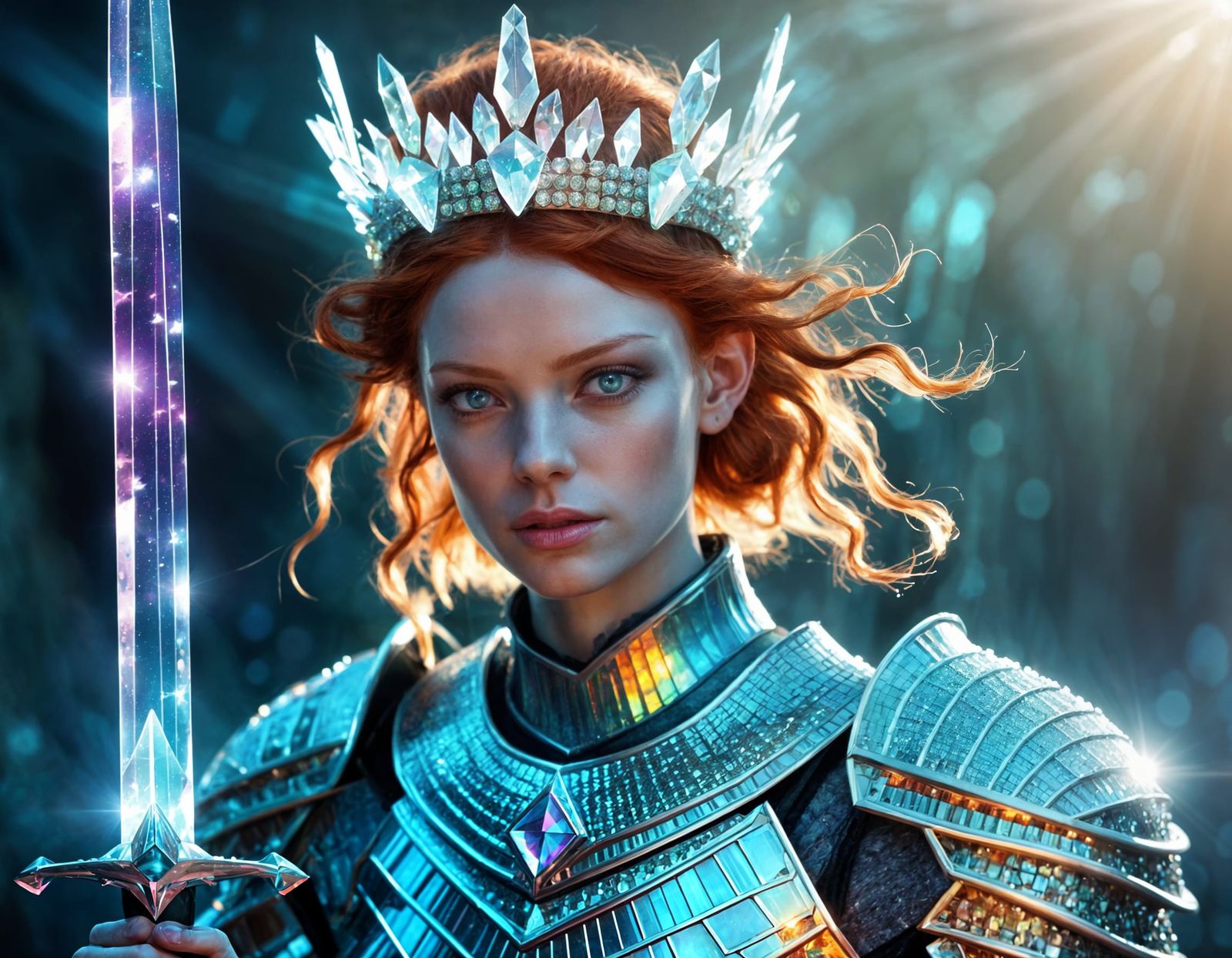 Iridescent Alien Knight with Crystal Sword