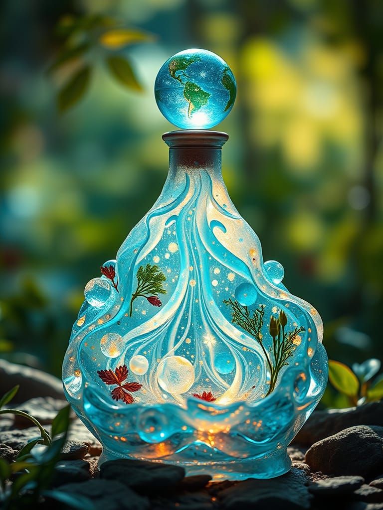 Ethereal Crystal Waterfall Potion in Nature's Glow