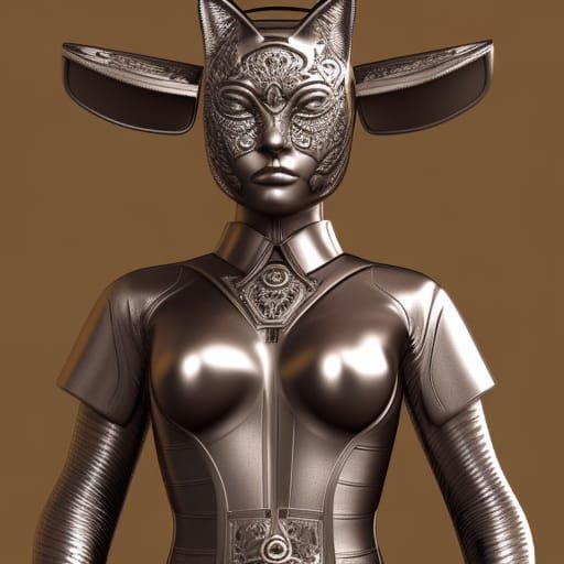 Hyperrealistic Cat Woman in Samurai Armor