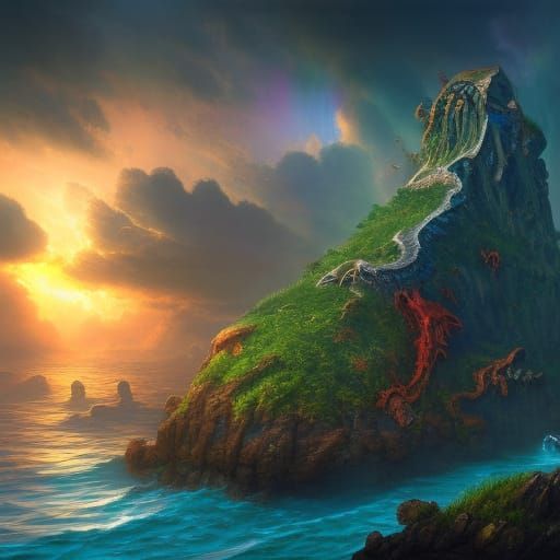Iridescent Skull on Island Fantasy Concept Art
