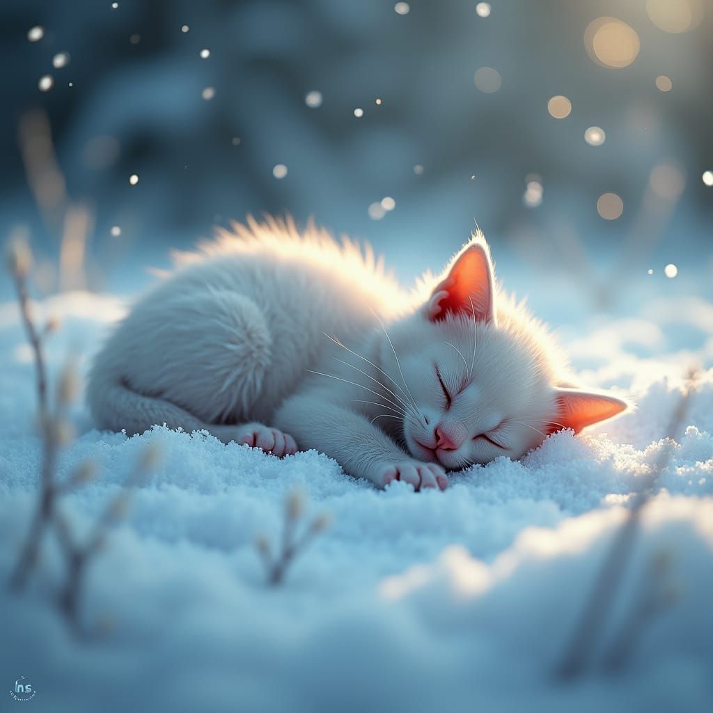 Kitten Sleeping in Winter Wonderland