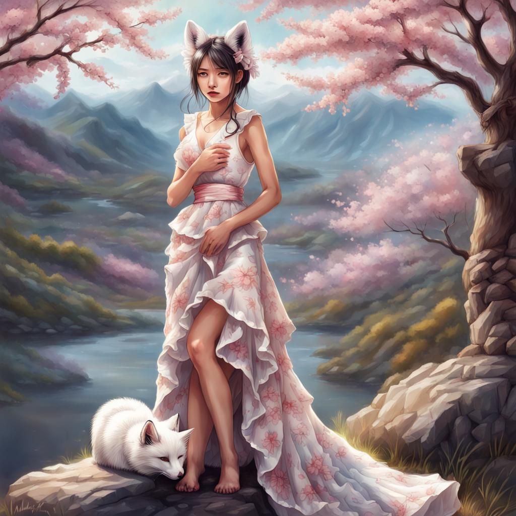 fox girl with her fox companion