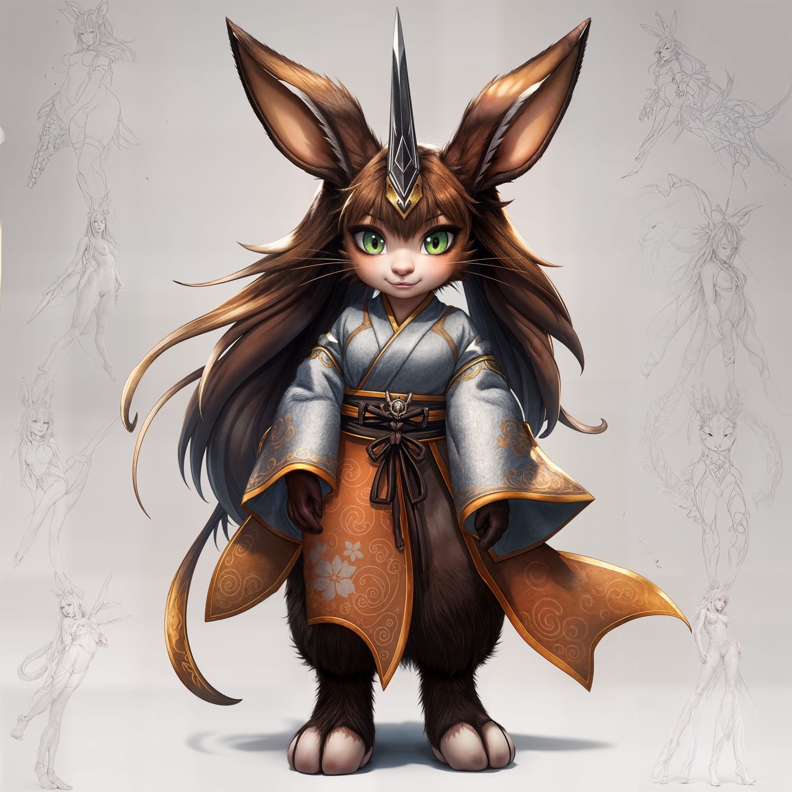 Fantasy Anime Rabbit Maiden with Dagger Horn and Elegant Kim...