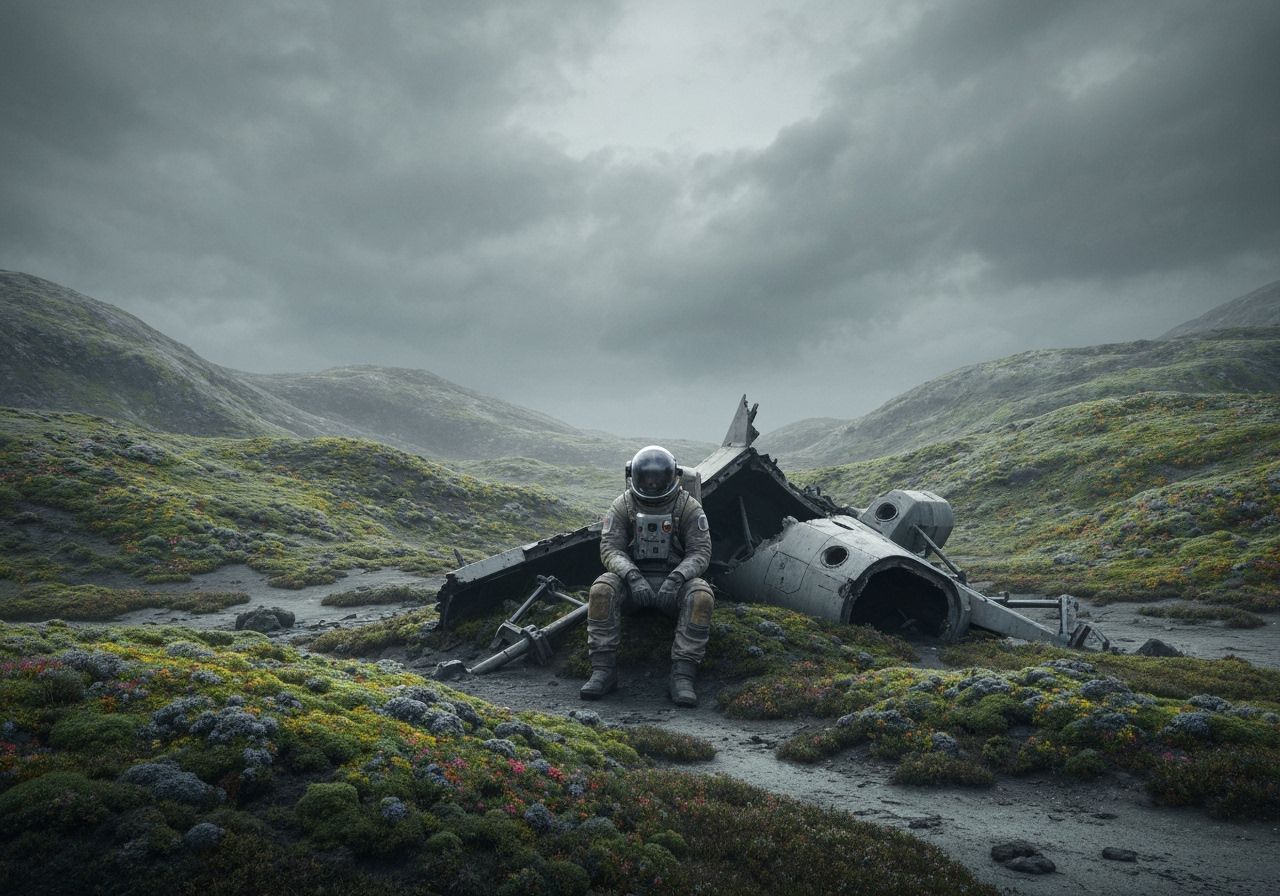 Crashed Lander on Alien Planet in Sci-Fi Style