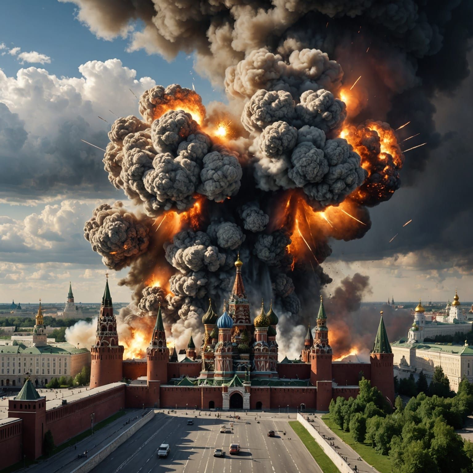 Kremlin Explosion: Hyperrealistic Dark Fantasy Concept Art