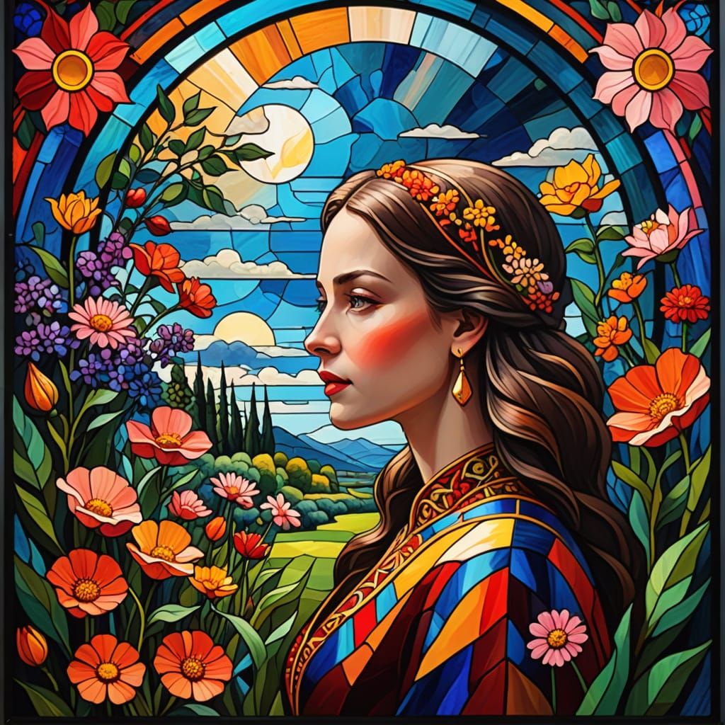 Stained Glass Art in Vibrant Colors, Inspired by Expressioni...
