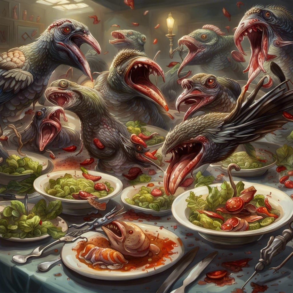 Sinister Dead Birds Dancing at Salad Dinner
