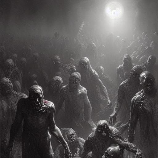 Red-Eyed Zombies in Dark Horror Style